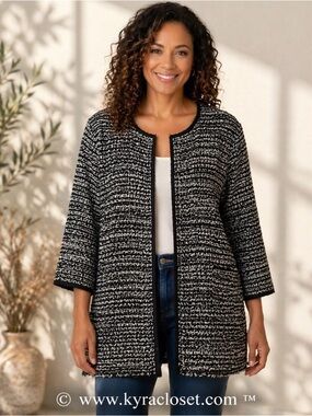 Chico’s Travelers Black & White Textured Open Front Jacket | Size 3 (US 16/18)